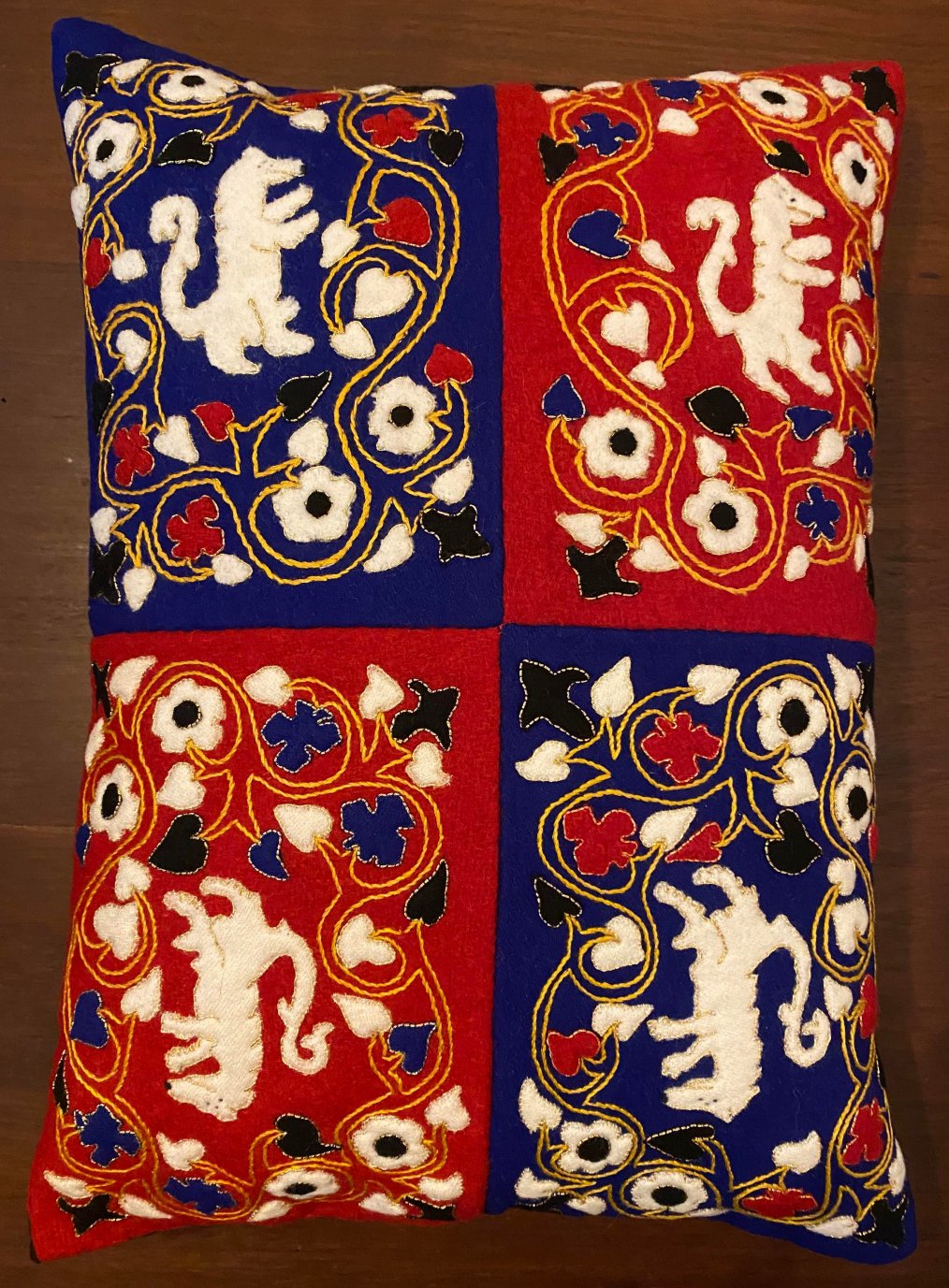 15th century embroidered cushion with animals