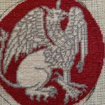 Canvaswork embroidery of griffin