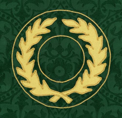 Gold wreath sewn on a green background